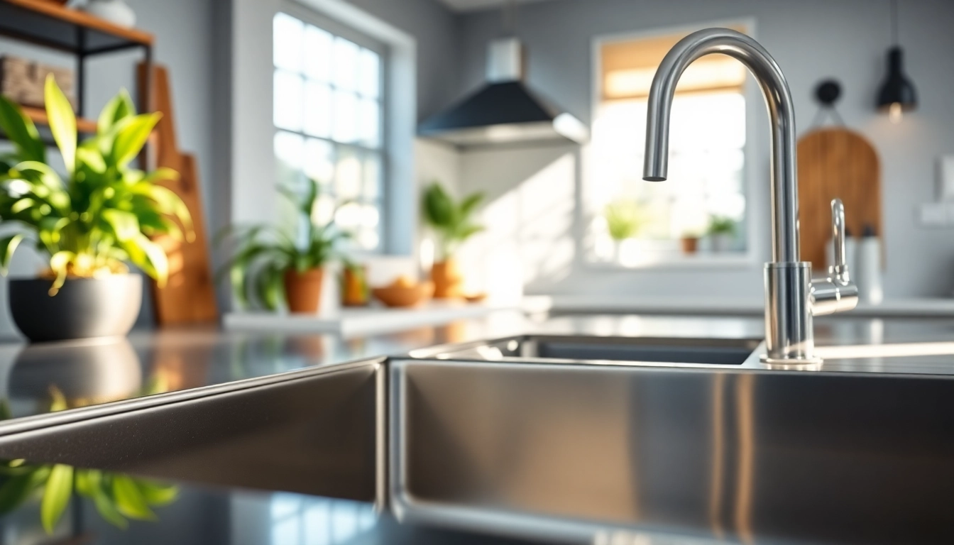 Modern steel sink shining in a bright kitchen environment, enhancing functionality and style.