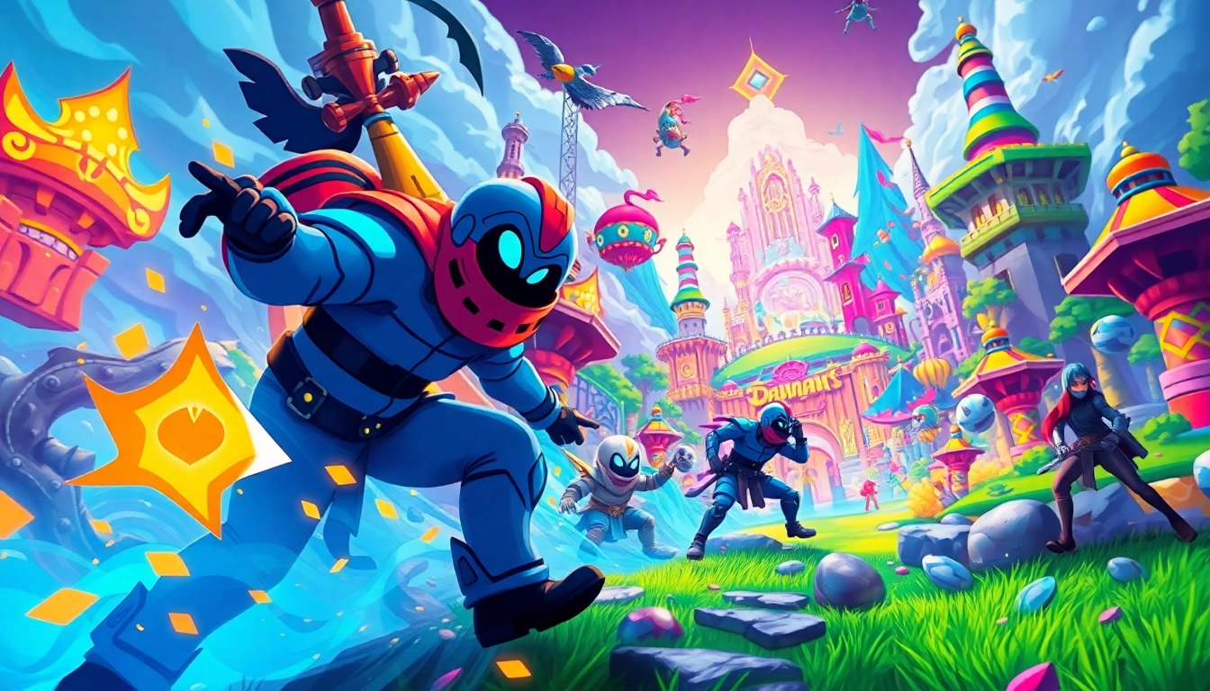 Engaging scene from daman games displaying colorful characters and vibrant landscapes.