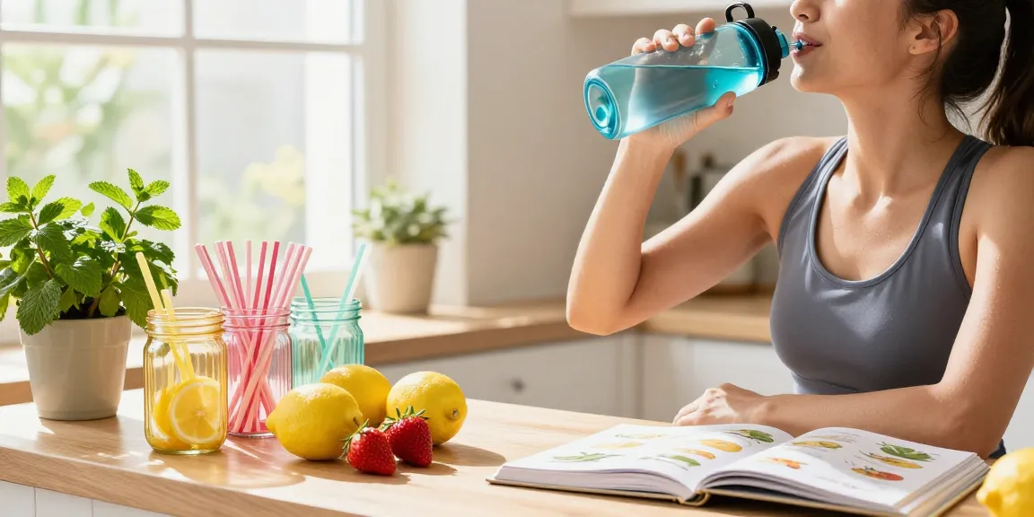 Refreshingly flavored water in a water bottle with smell ring, bright kitchen setting.