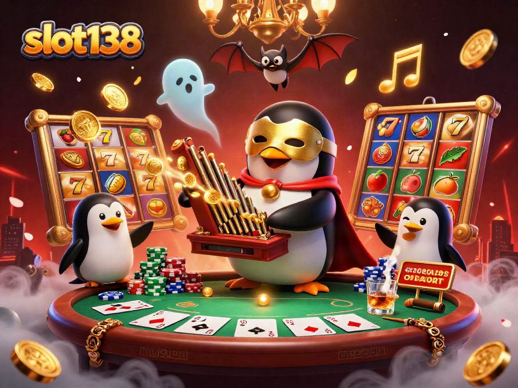 Engage with slot138 as a ghostly penguin orchestrates a mystical casino scene.