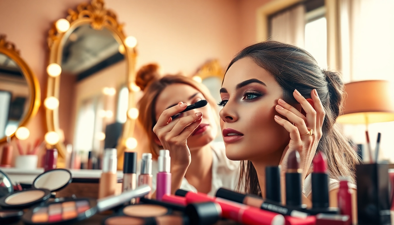 Elevate your skills with makeup courses featuring a seasoned artist at work in a vibrant setting.