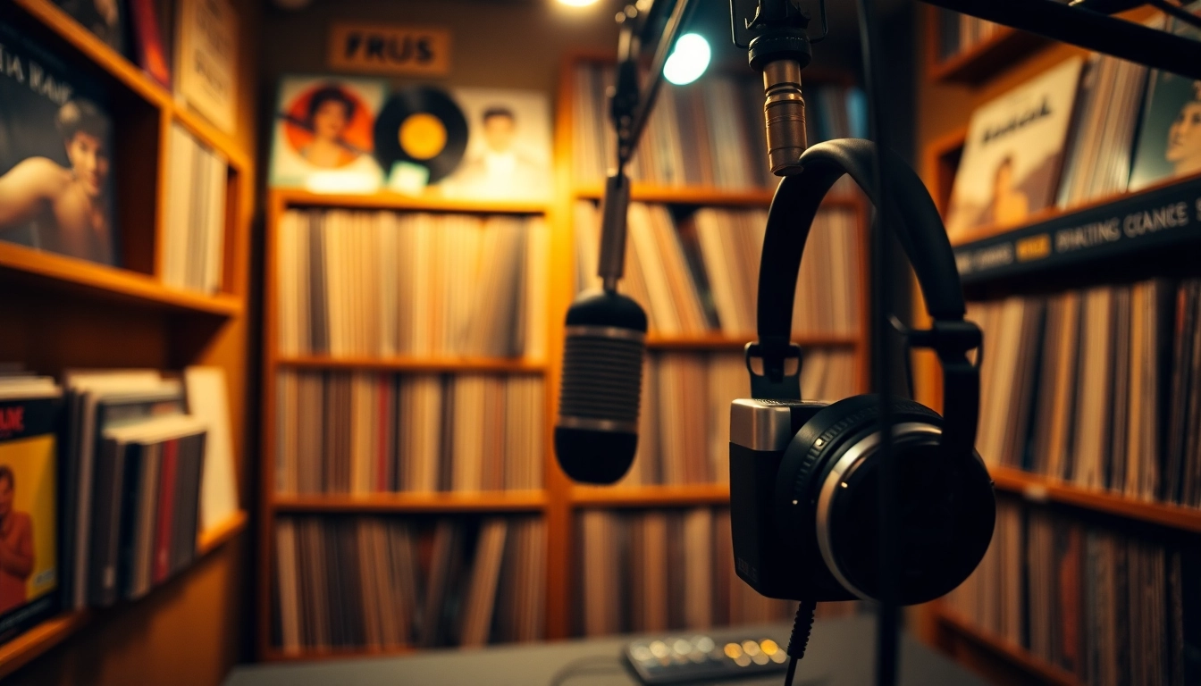 Experience the warmth of country music at https://mycountry955.com with a vintage radio studio setting.