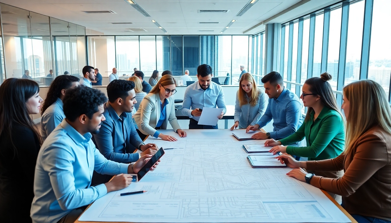 Engaging scene of a construction networking event, illustrating professionals collaborating effectively.