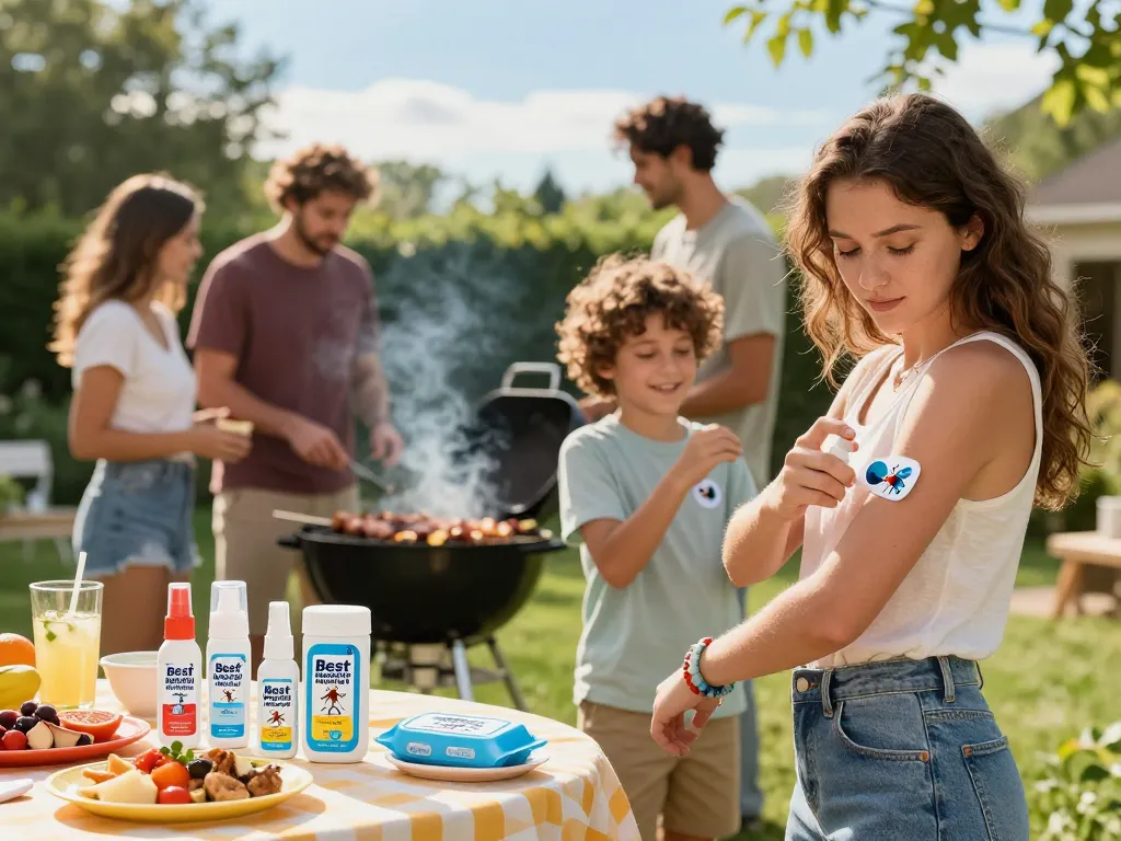 Friends enjoying a summer barbecue while using the Best Mosquito Repellent products for effective protection.