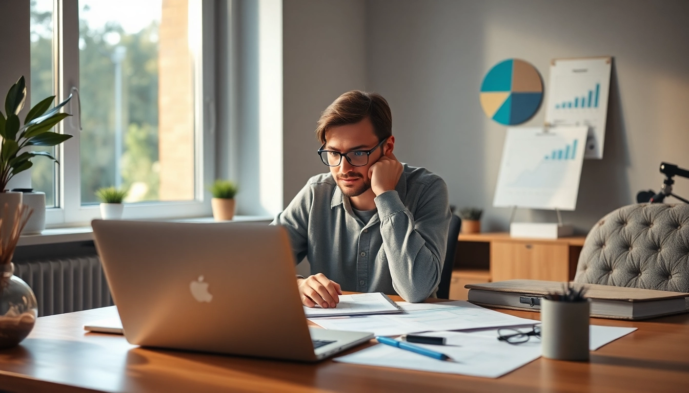 Engaged professional analyzing remote quality assurance jobs in a cozy home office.