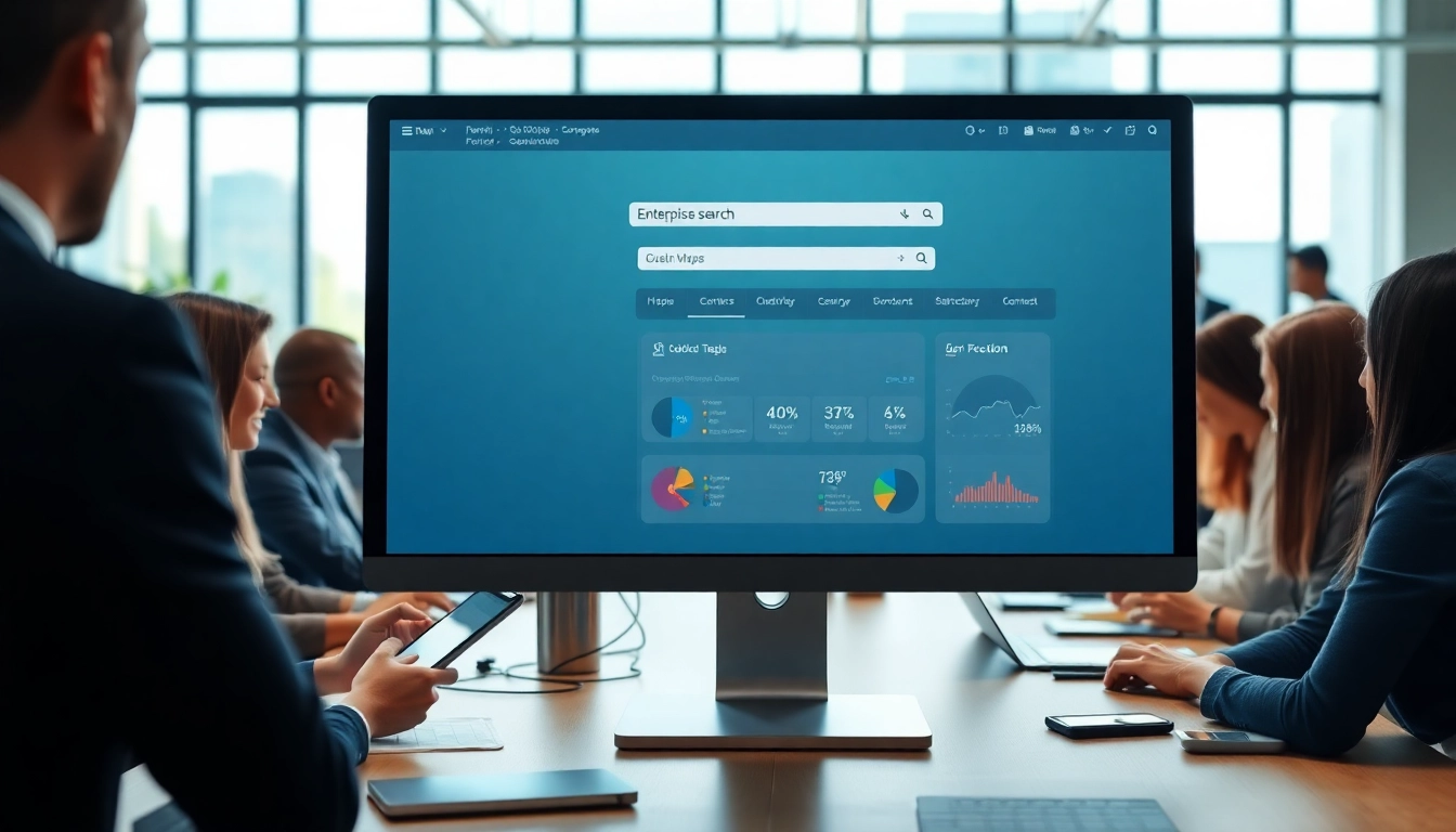 Enhance productivity using an enterprise search engine in a collaborative office scene.
