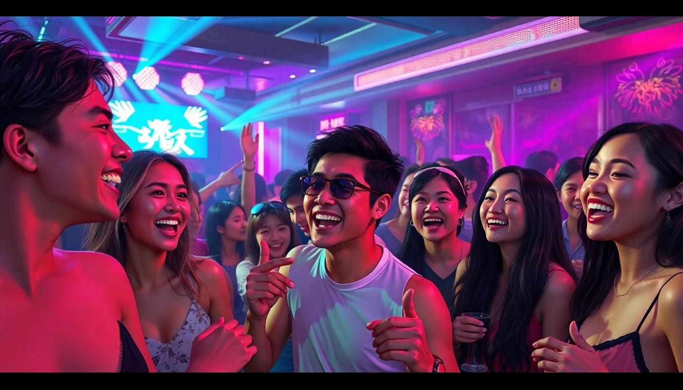 充满活力的夜生活场景，年轻人正在享受上海的夜店文化，映衬吃瓜网的热情。