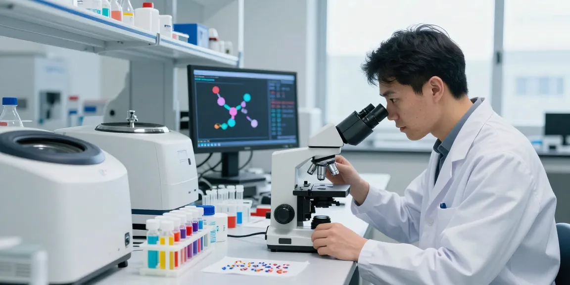 Peptide research products being analyzed in a modern laboratory environment.