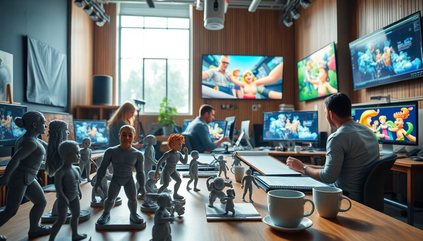 Animationsstudio mit kreativen Künstlern bei der Zusammenarbeit an Animationsprojekten.