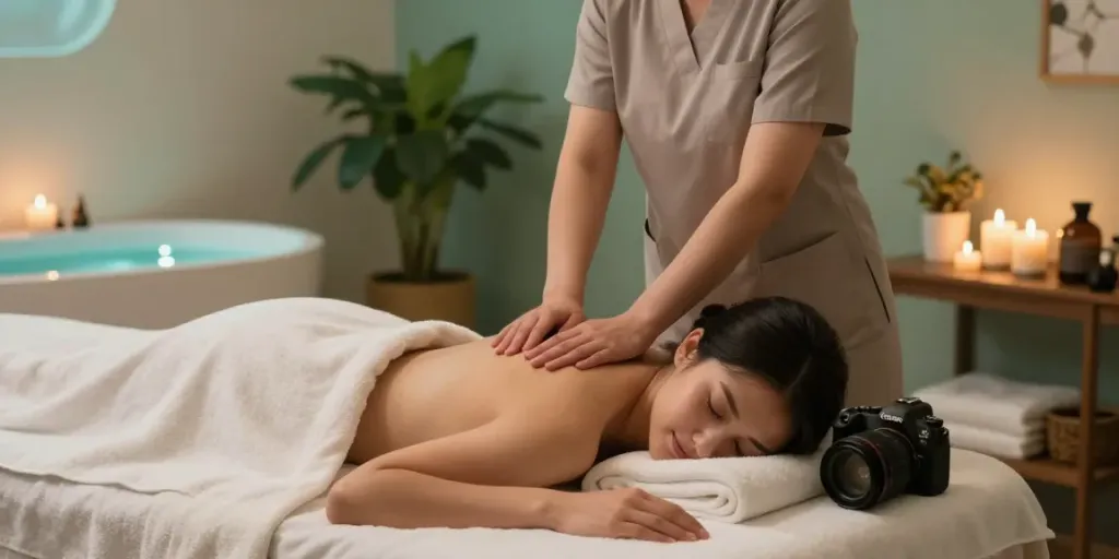 Experience a soothing 인계동출장마사지 in a serene therapy room with soft lighting and calming decor.