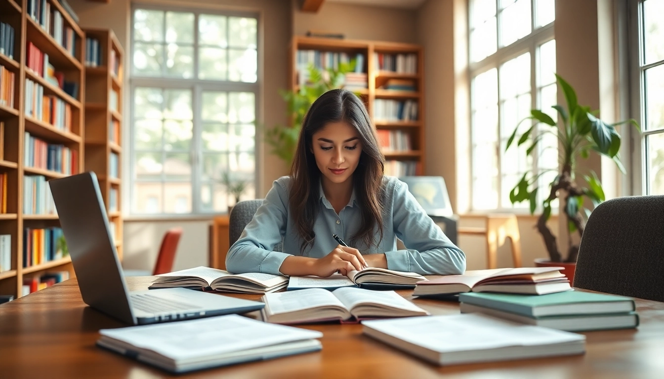 Hire someone to take LSAT for you in a focused study environment, featuring books and a laptop.