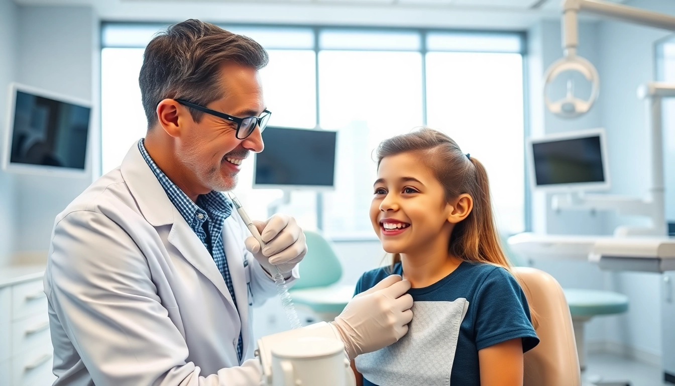 Engaging orthodontist edmonton consulting a young patient in a modern dental office.