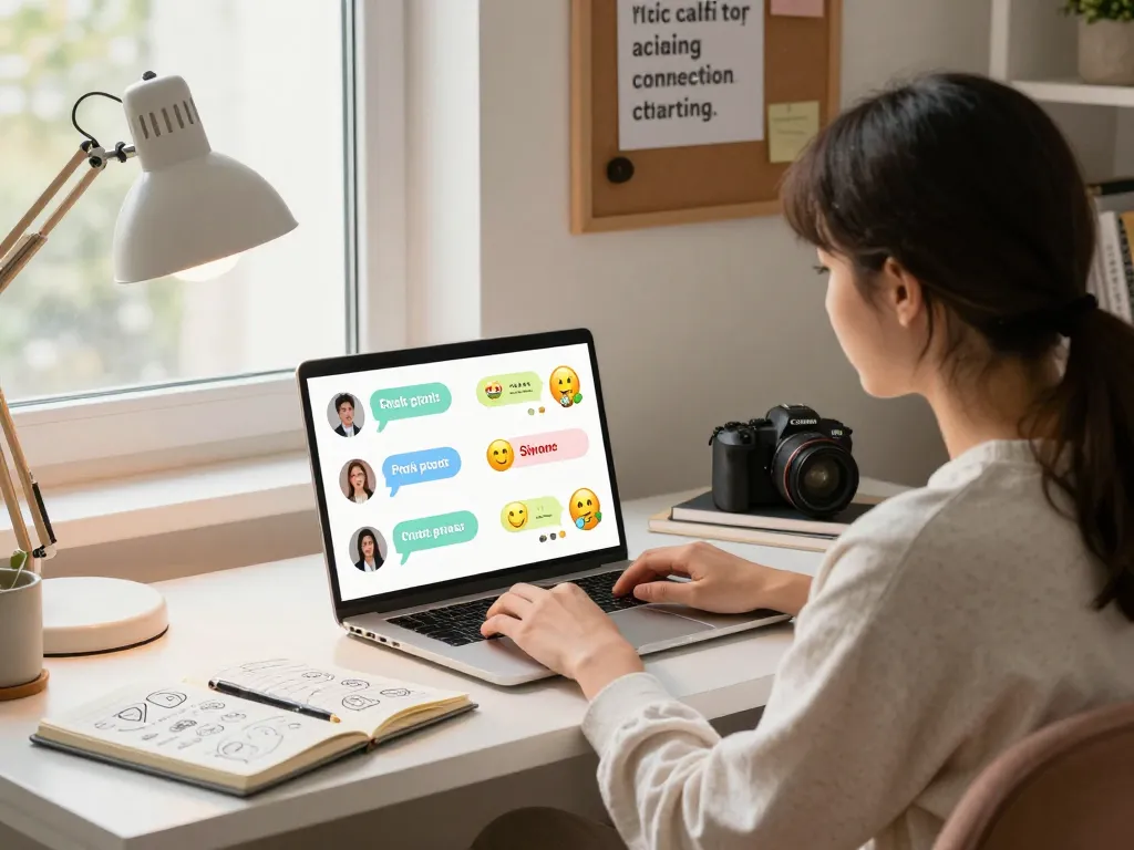 Engaging in spicy chat on a laptop in a cozy home office setting