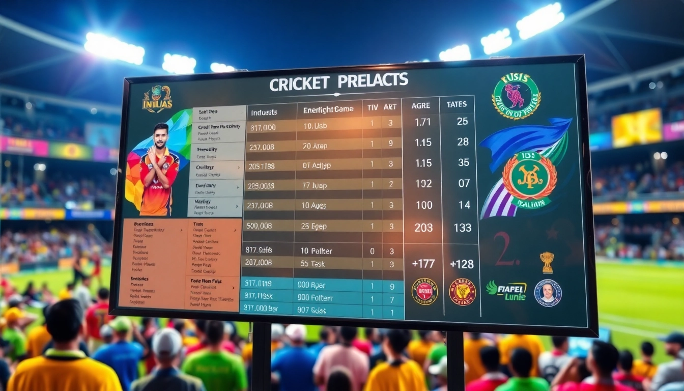 Engaging today ipl match win prediction scene with colorful stadium and analysis board.