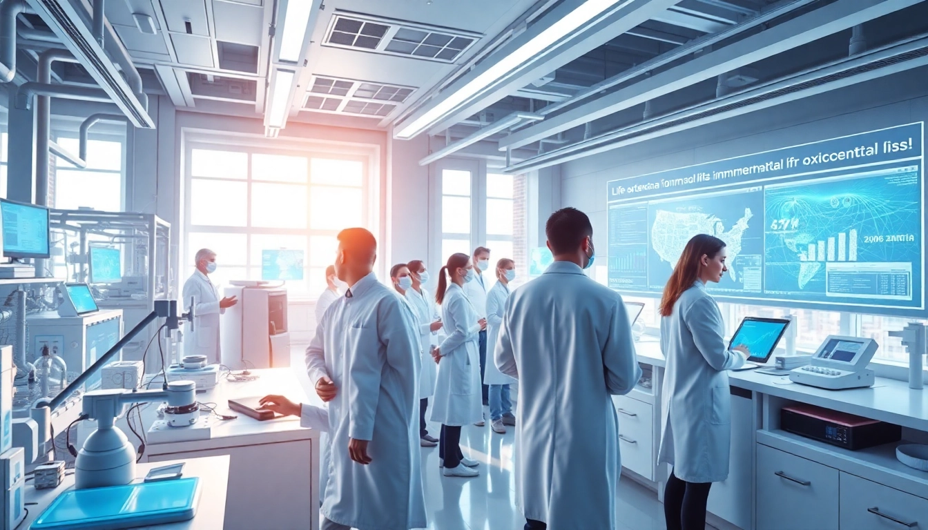 Explore advancements in immortality at www.trilgameshproject.com featuring scientists in a futuristic lab.