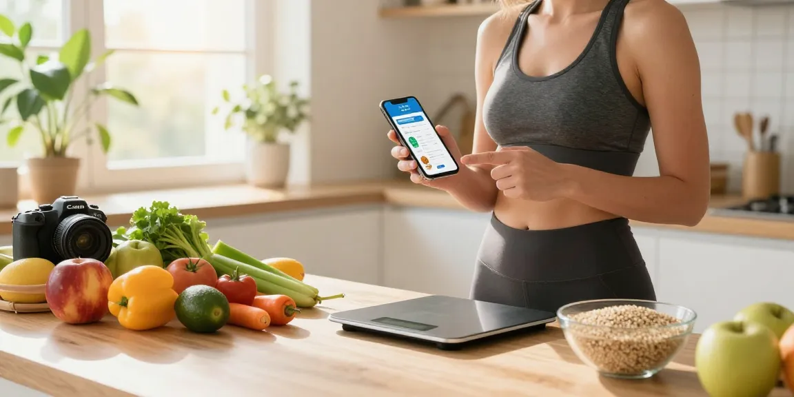 Tracking food intake with the best calorie tracker in a bright kitchen.