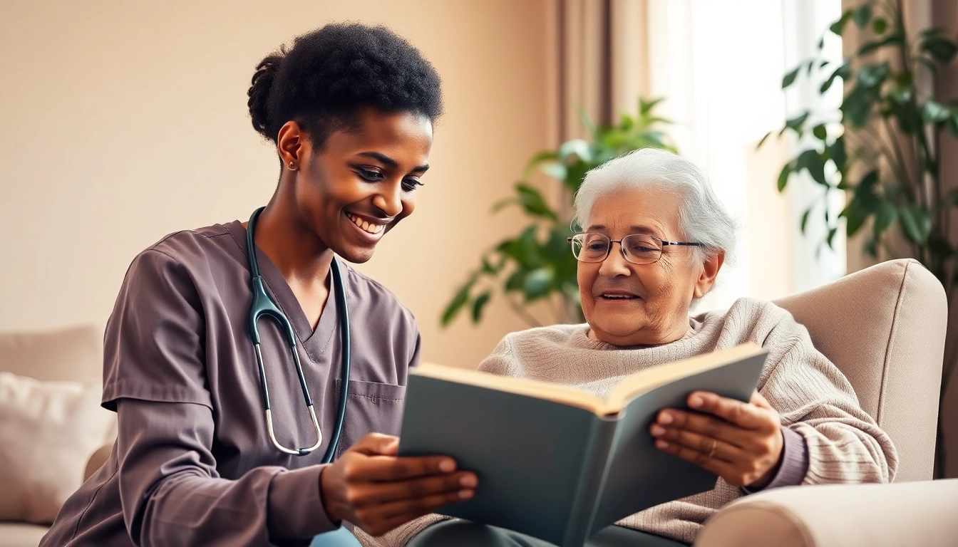 Engaging moment of at home senior care highlighting caregiver support and companionship.