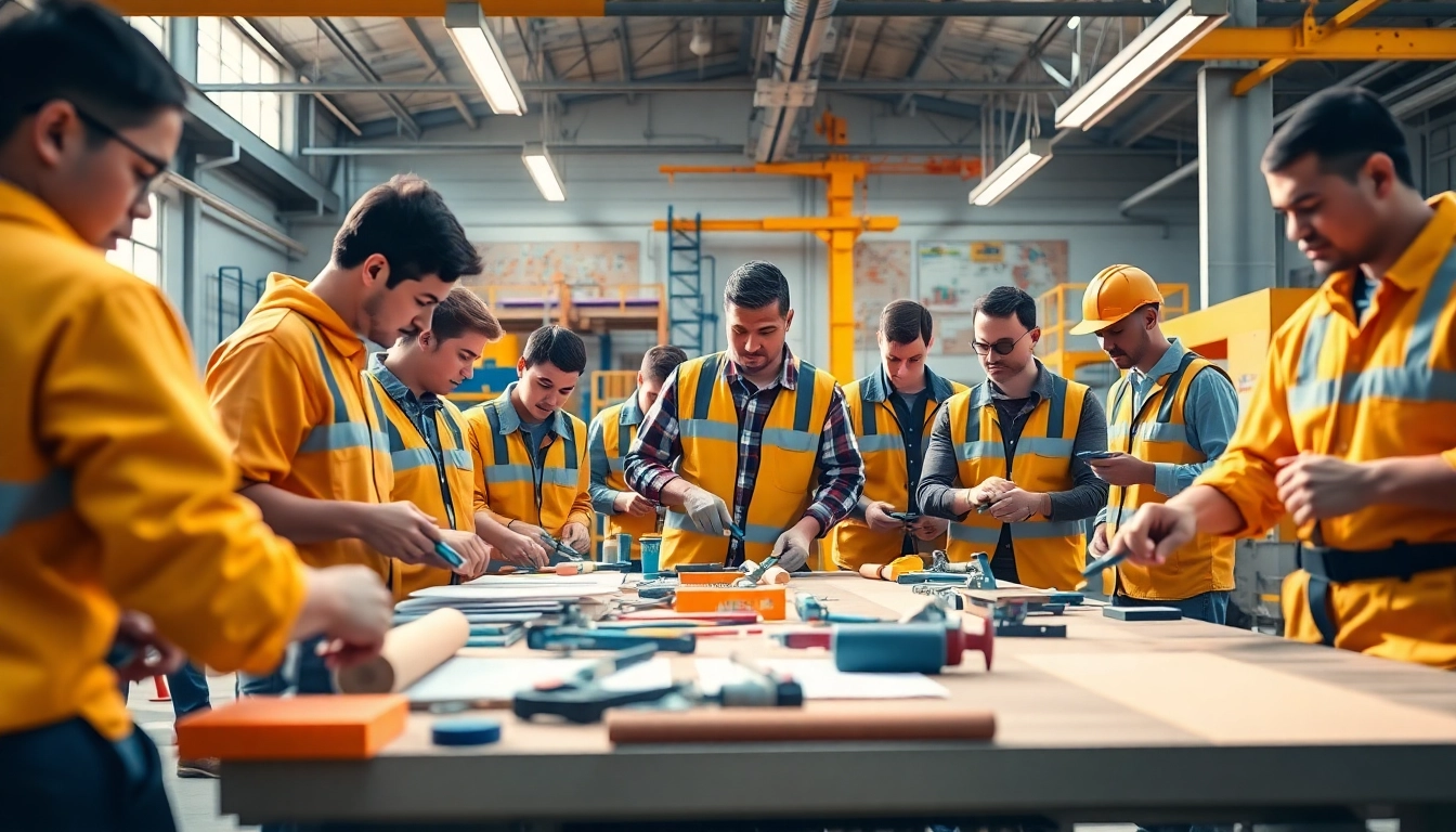 Engaging construction craft training session showcasing diverse trainees honing their skills.