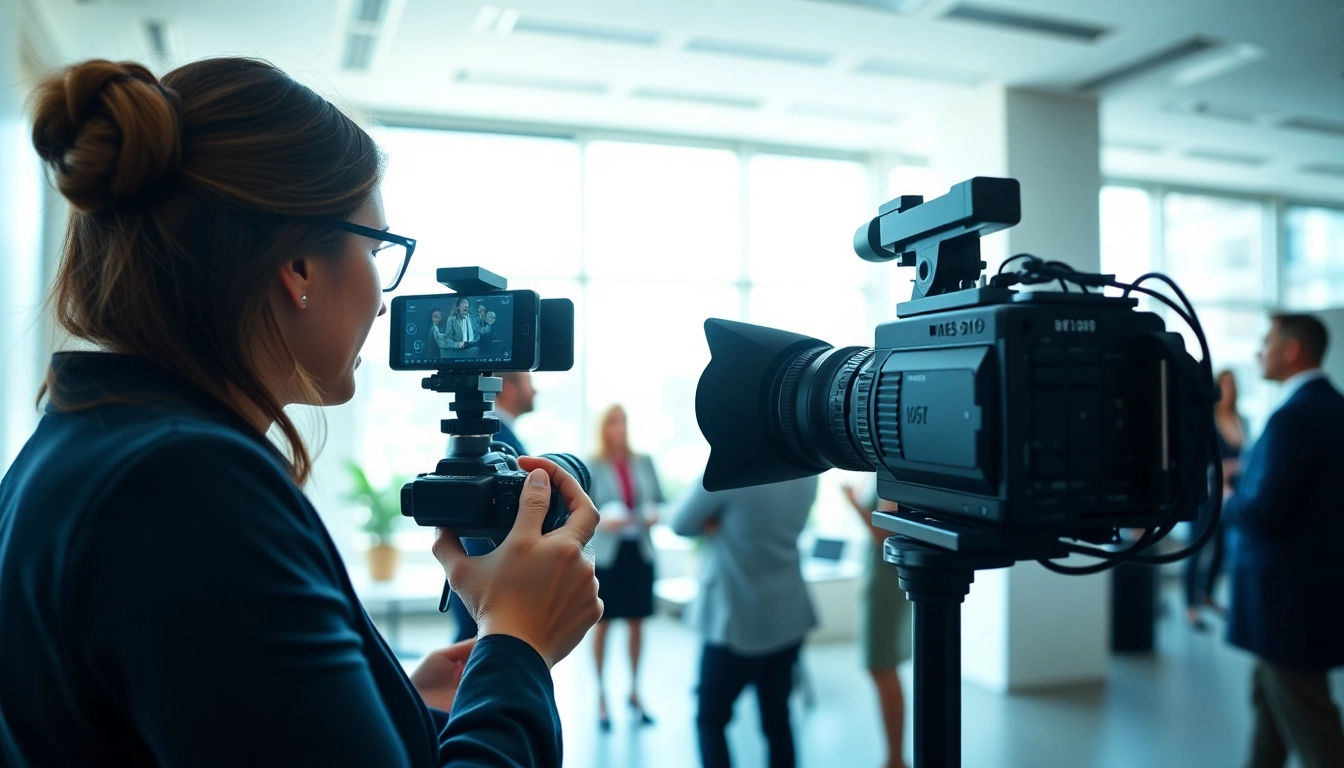 Captivating scene of commercial videography toronto with a professional filming a corporate event.