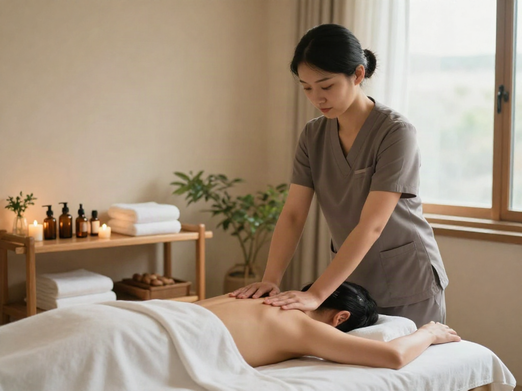 고양출장마사지 service in a calming spa atmosphere with a therapist and serene decor.