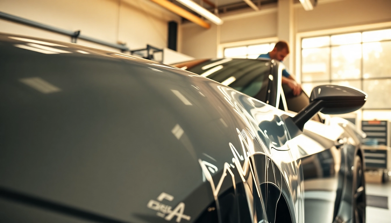 Expert PPF installer in Fort Worth and surrounding areas applying protective film to a luxury car.