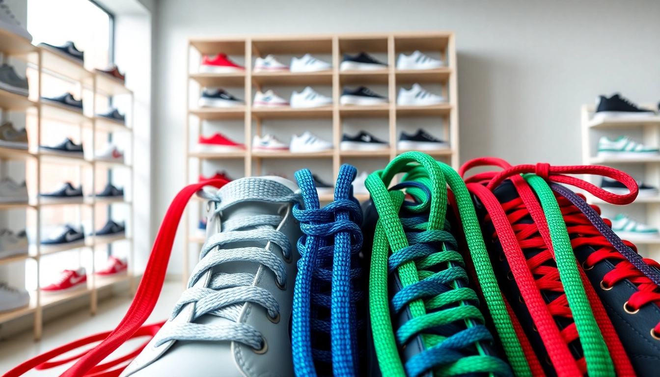 Showcase wholesale shoelaces for sneaker shops in a vibrant retail display highlighting styles.