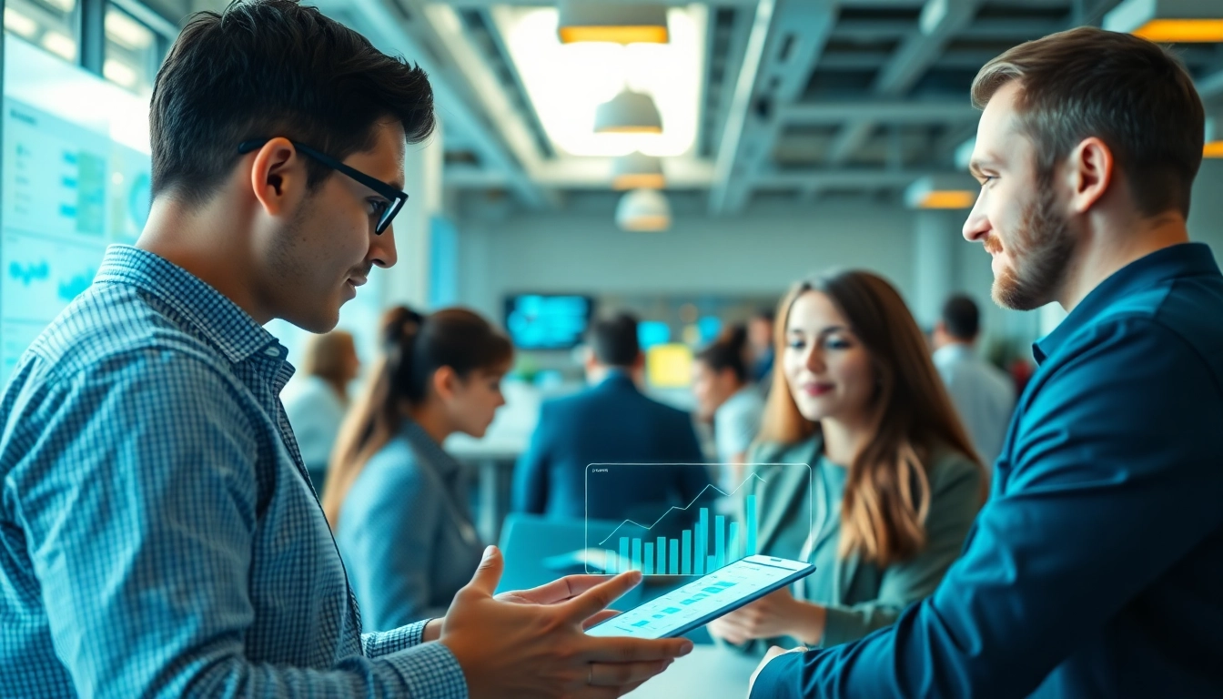 Engaging enterprise ai assistant helping a team in a modern office environment