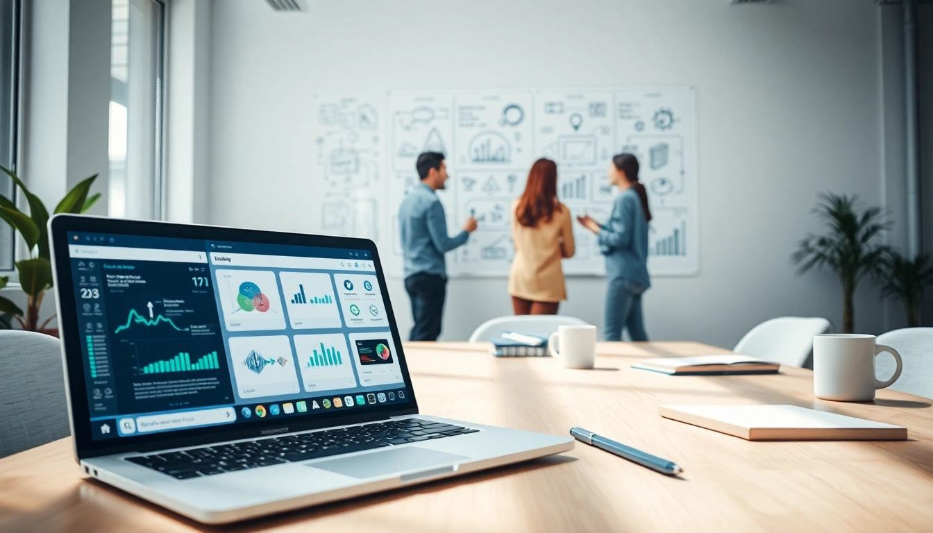 Engaging visual of an ai tool marketplace in a modern workspace with collaborative elements.