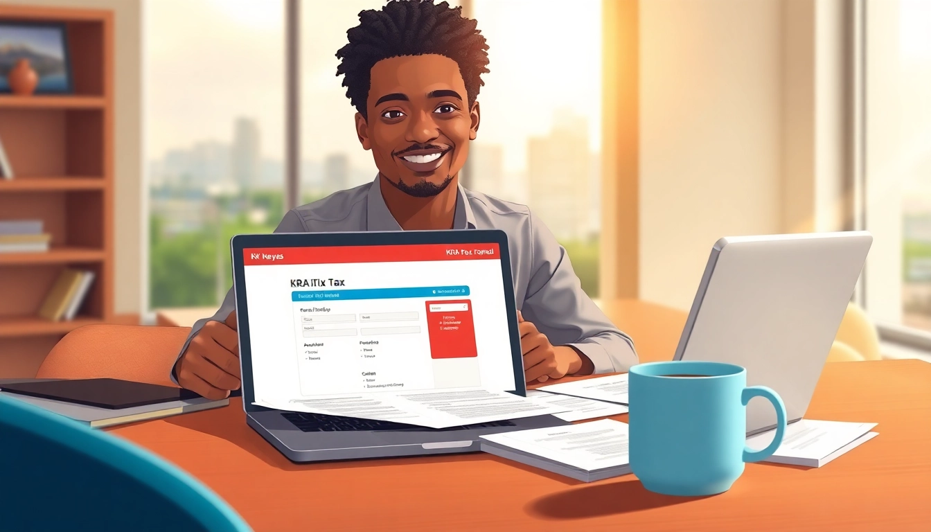 KRA PIN Registration for Foreigners process illustrated with diverse individual at a desk in Kenya.
