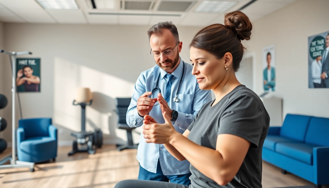 Engaging scene of physiotherapy edmonton with dedicated therapists assisting patients in a modern clinic environment.