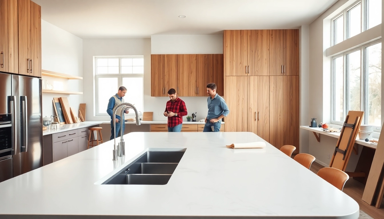 Home renovation in a stylish kitchen remodel showcasing collaborative work and modern design.