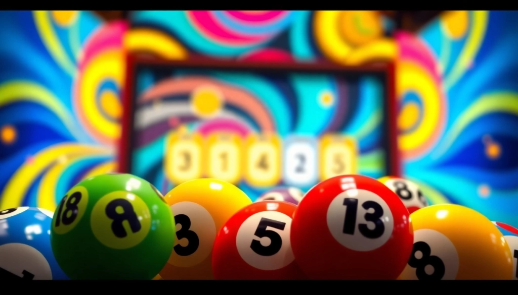 Menampilkan diantogel dengan bola lotere berwarna cerah dan suasana penuh semangat