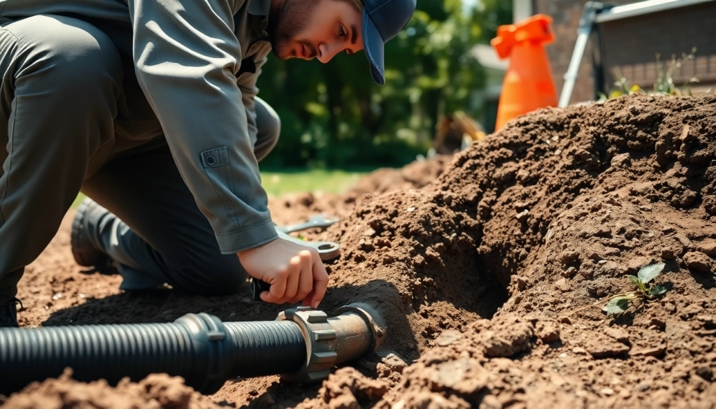 Expert plumber performing sewer repair durham with precision in a residential setting.