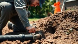 Expert plumber performing sewer repair durham with precision in a residential setting.