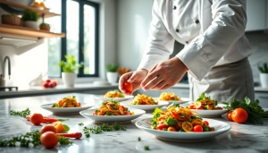 Chef preparing colorful dishes on recipesalexarciab.com for vibrant meal inspiration.