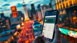 Showcasing the best sports betting apps in India on a smartphone against a vibrant city backdrop.