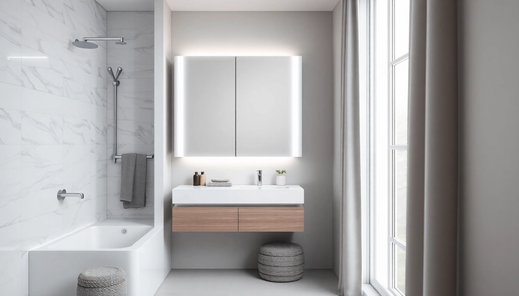 Entdecken Sie den eleganten sonni Spiegelschrank mit sanfter Beleuchtung in einem modernen Badezimmer.