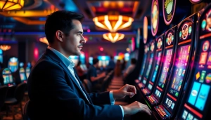 Slot gacor pemain bersemangat saat memutar mesin slot di kasino