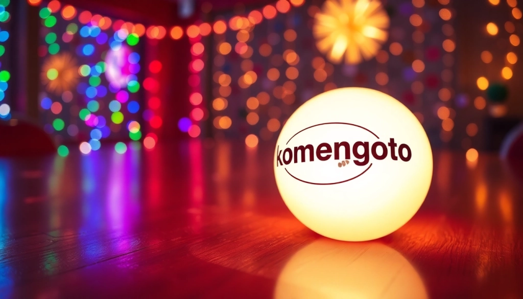 Menampilkan komengtoto yang bersinar dengan latar belakang pesta berwarna-warni dan kilau konfeti.