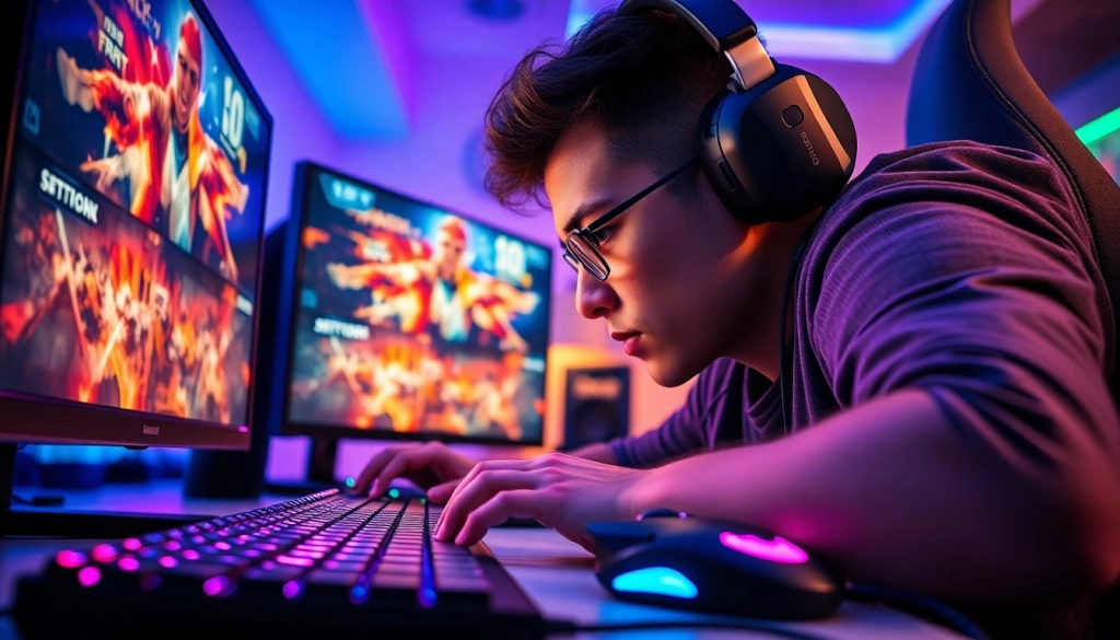 Menampilkan pemain terfokus dalam hakim4d game dengan perangkat gaming canggih.
