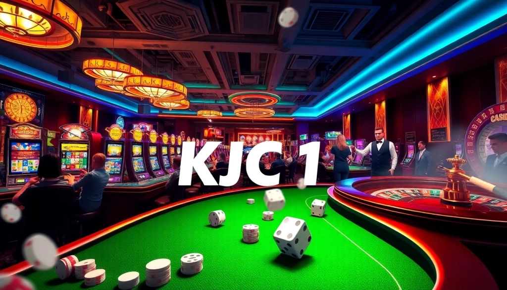 "Dynamic casino gaming scene showcasing poker tables and slots, KJC AC 1 experience."