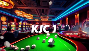 "Dynamic casino gaming scene showcasing poker tables and slots, KJC AC 1 experience."