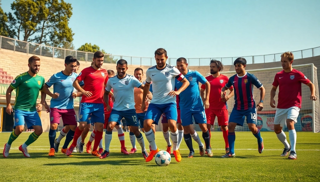 Showcasing football kits in action on the pitch during an energetic match.