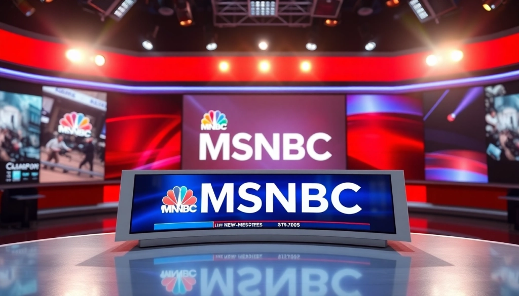 Watch MSNBC Live Stream from a vibrant news studio setting with dynamic visuals.