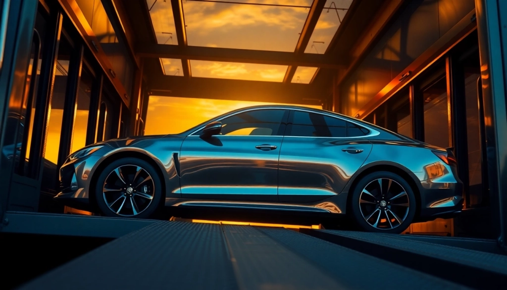 Experience the premium service of https://luxuryautocarriers.com with a sleek luxury car on an auto carrier.