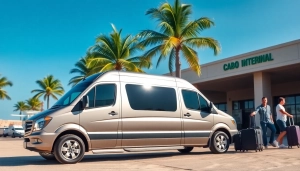 Experience Cabo airport transportation with a luxury van ready for travelers at Cabo San Lucas.