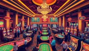 คาสิโนที่คึกคักกับผู้คนและบรรยากาศสุดหรูในใจกลางเมือง