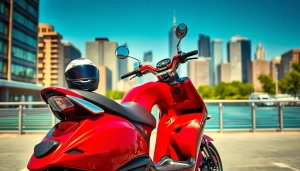 Motorroller kaufen: Ein sportlicher Motorroller in einer lebendigen Stadtumgebung, bereit zum Verkauf.