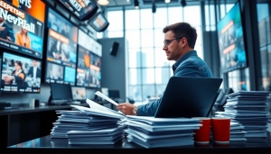 Highlighting the dynamic newsroom atmosphere at regionalmedianews.com with a focused news editor.