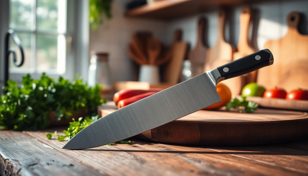Cutting vegetables with a top-tier chef’s knife NZ on a wooden counter.